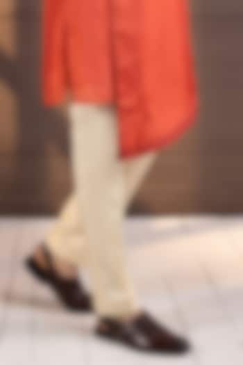 Orange Silk Hand Embroidered Ombre Kurta Set by Smriti by Anju Agarwal Men at Pernia's Pop Up Shop