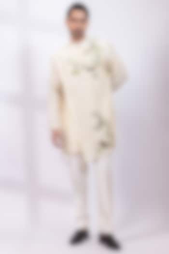 Butter Scotch Chanderi Silk Handpainted Kurta Set by Smriti By Anju Agarwal Men at Pernia's Pop Up Shop