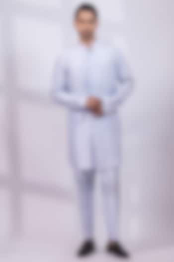 Powder Blue Silk Kurta Set by Smriti By Anju Agarwal Men at Pernia's Pop Up Shop