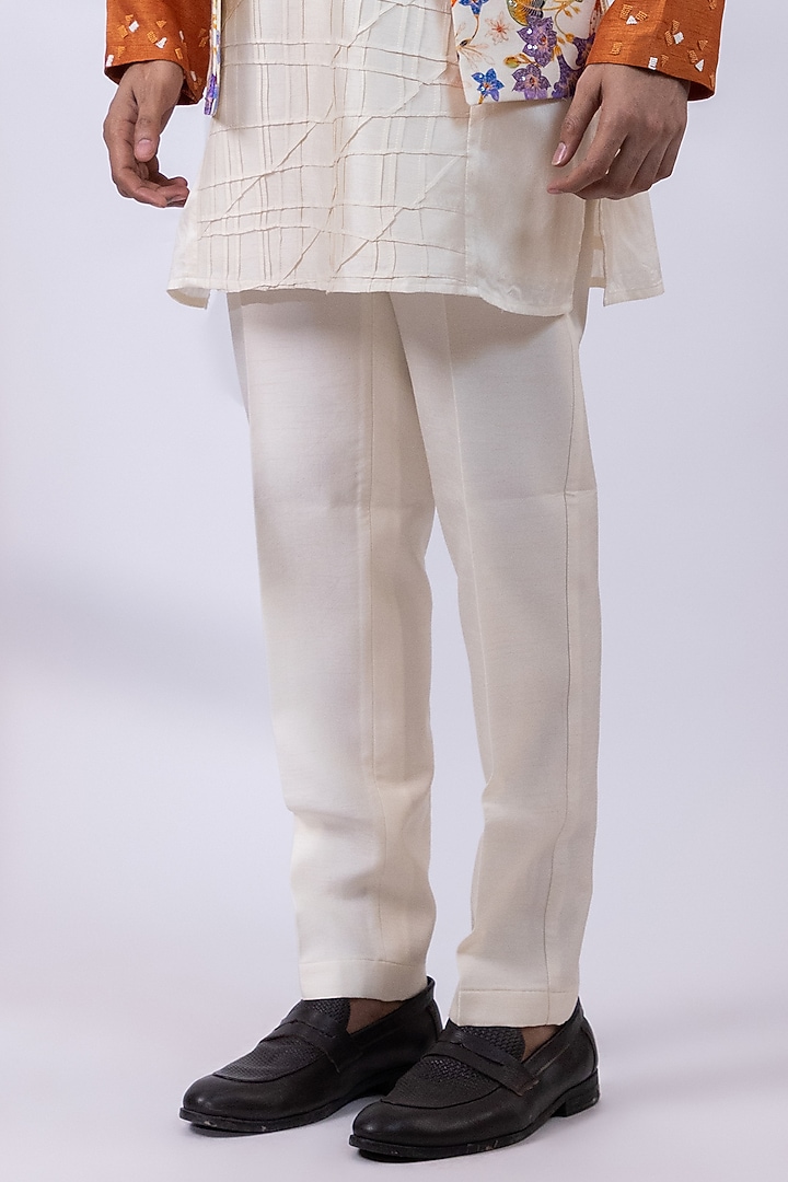 Ivory Silk Floral Printed & Embroidered Open Nehru Jacket Set by Smriti By Anju Agarwal Men at Pernia's Pop Up Shop
