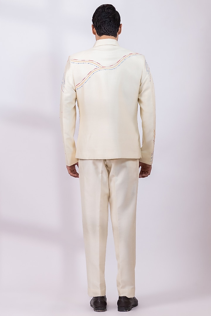Cream Beige Silk Thread Embroidered Shacket Set by Smriti By Anju Agarwal Men at Pernia's Pop Up Shop