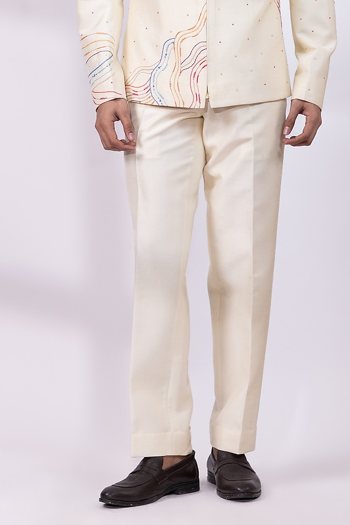 Cream Beige Silk Thread Embroidered Shacket Set by Smriti By Anju Agarwal Men at Pernia's Pop Up Shop