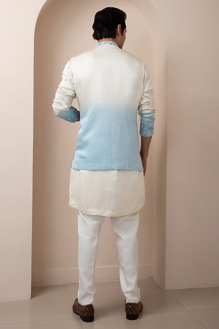Multi-Colored Linen Satin Floral Embroidered Nehru Jacket by Smriti by Anju Agarwal Men at Pernia's Pop Up Shop
