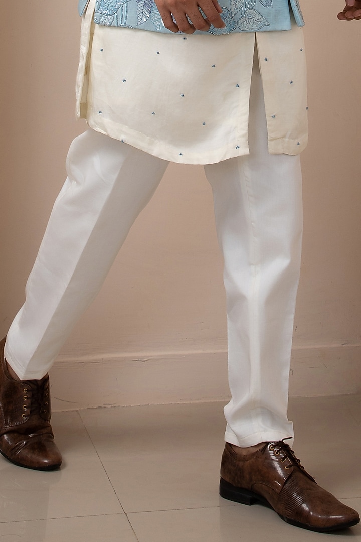 Multi-Colored Linen Satin Floral Embroidered Nehru Jacket Set by Smriti by Anju Agarwal Men at Pernia's Pop Up Shop