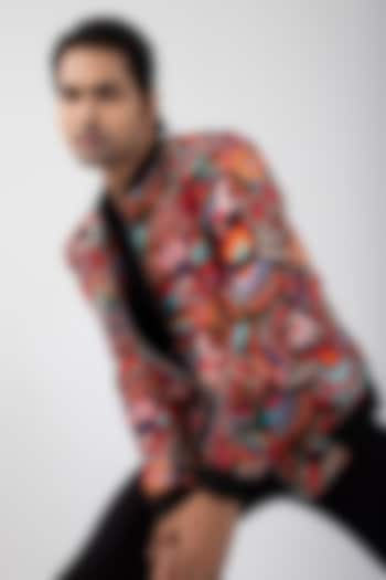 Multi-Colored Satin Bomber Jacket by Smriti By Anju Agarwal Men