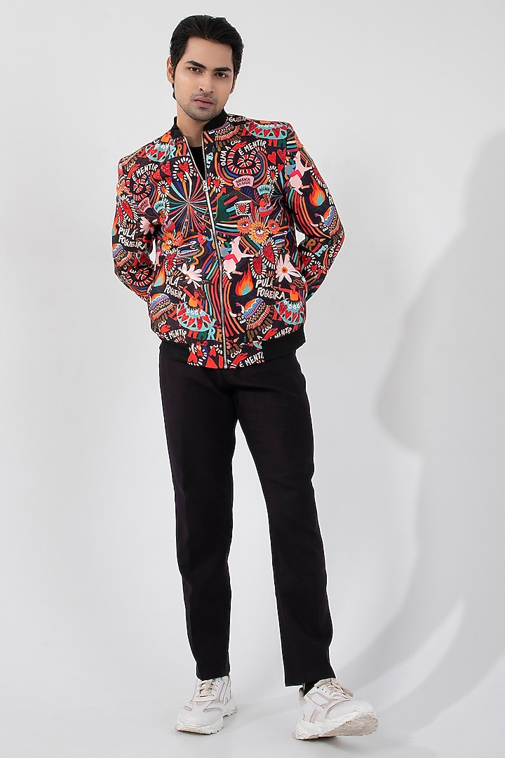 Multi-Colored Satin Bomber Jacket by Smriti by Anju Agarwal Men at Pernia's Pop Up Shop