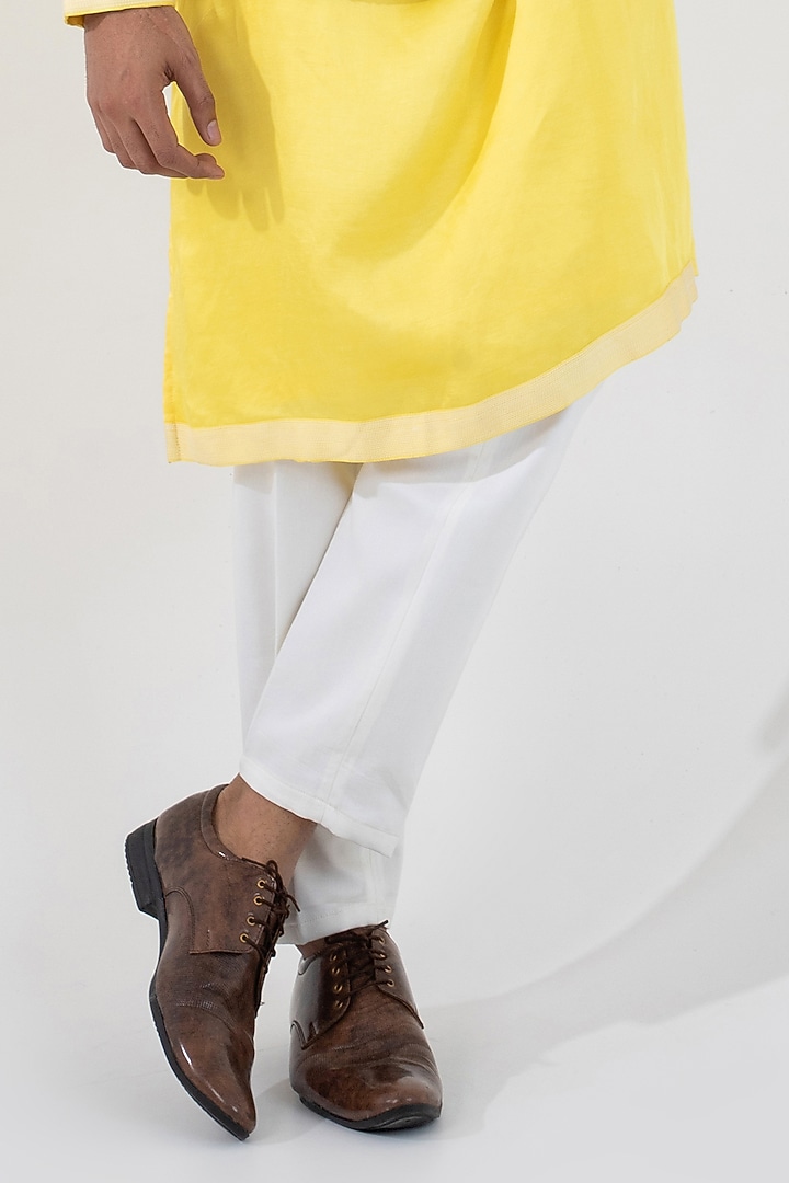 Yellow & Ivory Ombre Linen Satin Motif Embroidered Nehru Jacket Set by Smriti by Anju Agarwal Men at Pernia's Pop Up Shop