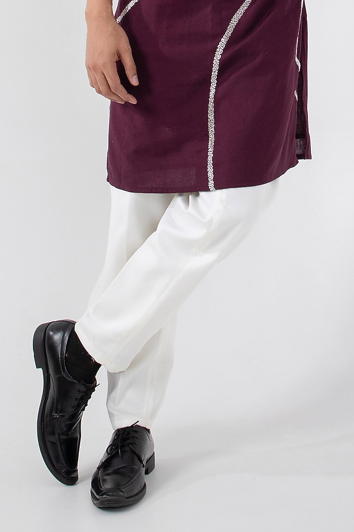 Maroon Cotton Khadi Bead & Knotted Hand Embroidered Nehru Jacket Set by Smriti by Anju Agarwal Men at Pernia's Pop Up Shop