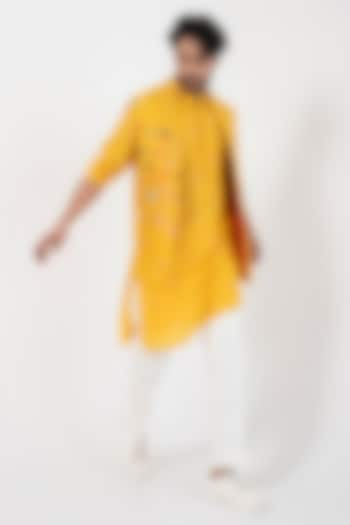 Yellow Silk Multi-Colored Embroidered Nehru Jacket Set by Smriti By Anju Agarwal Men at Pernia's Pop Up Shop