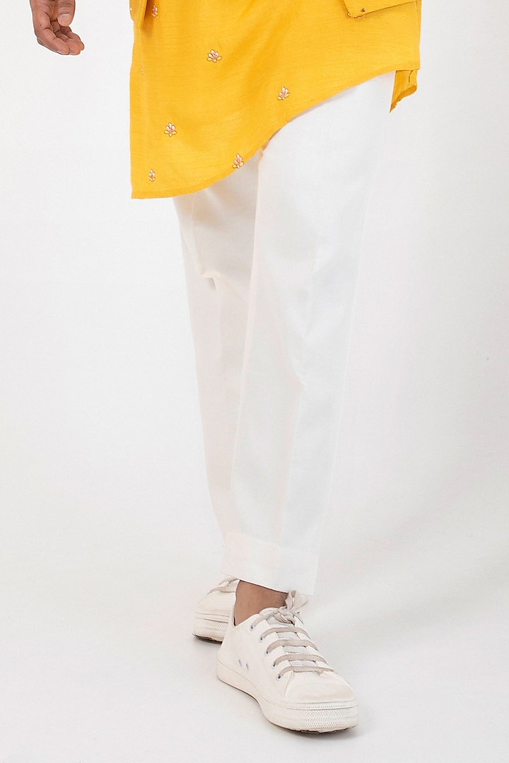 Yellow Silk Multi-Colored Embroidered Nehru Jacket Set by Smriti by Anju Agarwal Men at Pernia's Pop Up Shop