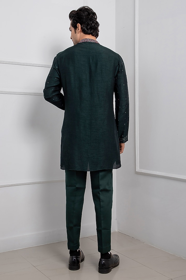 Serene Green Silk Mulmul Hand Embroidered Cowl Kurta Set by Smriti by Anju Agarwal Men at Pernia's Pop Up Shop