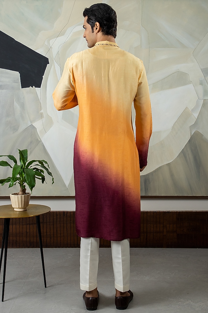 Multi-Colored Ombre Silk Embroidered Kurta Set by Smriti By Anju Agarwal Men at Pernia's Pop Up Shop