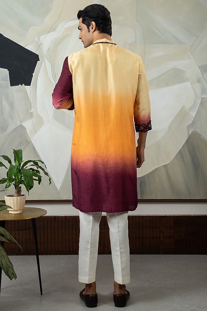 Multi-Colored Ombre Silk Printed Kurta Set by Smriti By Anju Agarwal Men at Pernia's Pop Up Shop