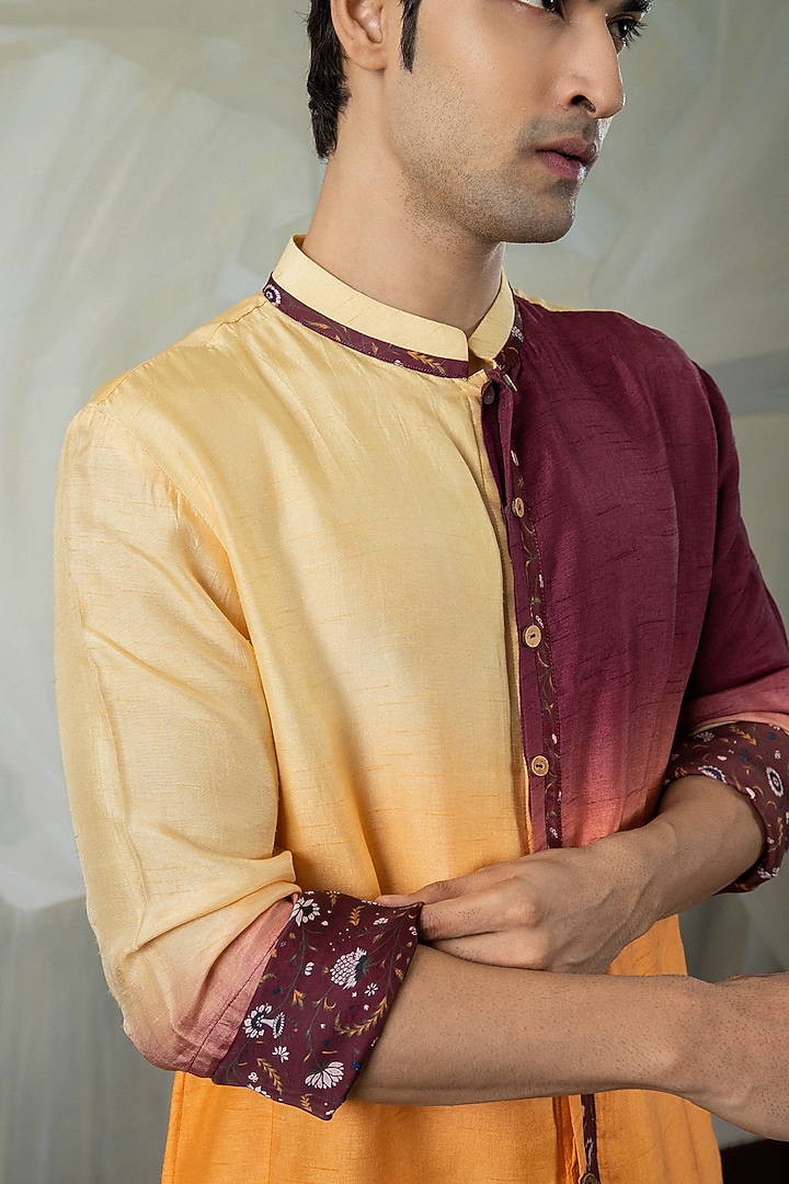 Multi-Colored Ombre Silk Printed Kurta Set by Smriti By Anju Agarwal Men at Pernia's Pop Up Shop