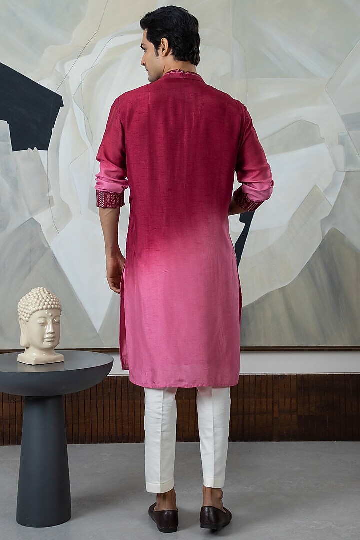 Maroon Ombre Silk Printed Kurta Set by Smriti By Anju Agarwal Men at Pernia's Pop Up Shop