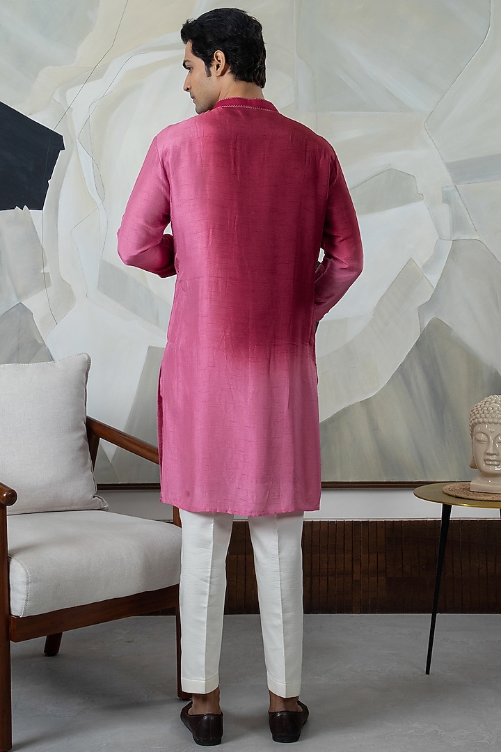 Maroon Ombre Silk Embroidered Kurta Set by Smriti By Anju Agarwal Men at Pernia's Pop Up Shop