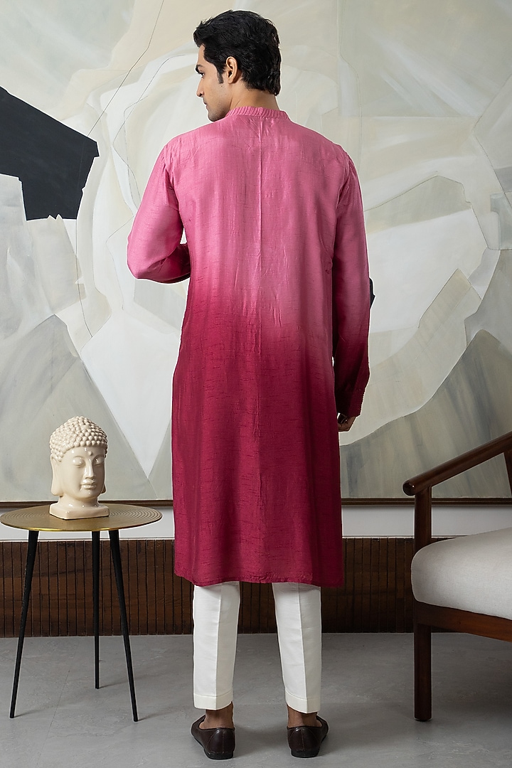 Maroon Ombre Silk Kurta Set by Smriti By Anju Agarwal Men at Pernia's Pop Up Shop