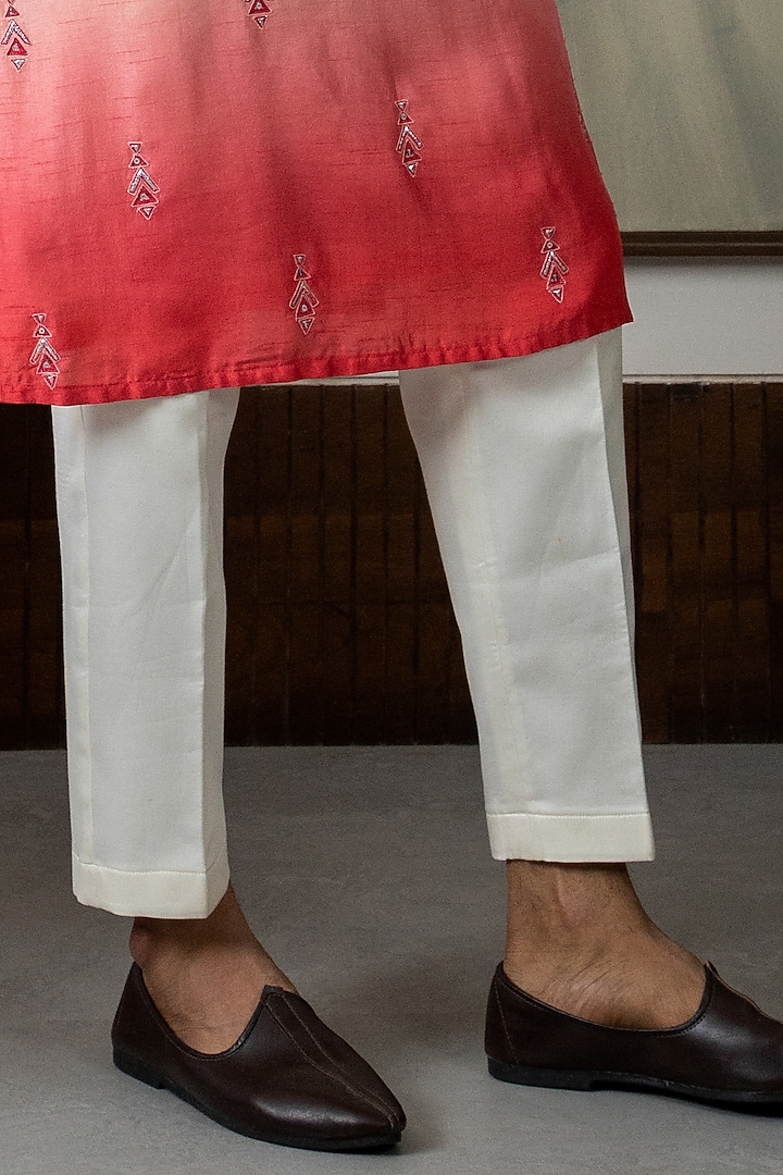 Peach & Pink Ombre Silk Embroidered Kurta Set by Smriti By Anju Agarwal Men at Pernia's Pop Up Shop
