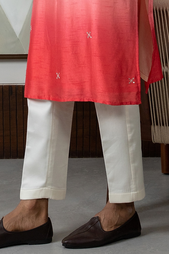Peach & Pink Ombre Silk Embroidered Kurta Set by Smriti By Anju Agarwal Men at Pernia's Pop Up Shop