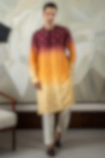 Multi-Colored Ombre Silk Embroidered Kurta Set by Smriti By Anju Agarwal Men