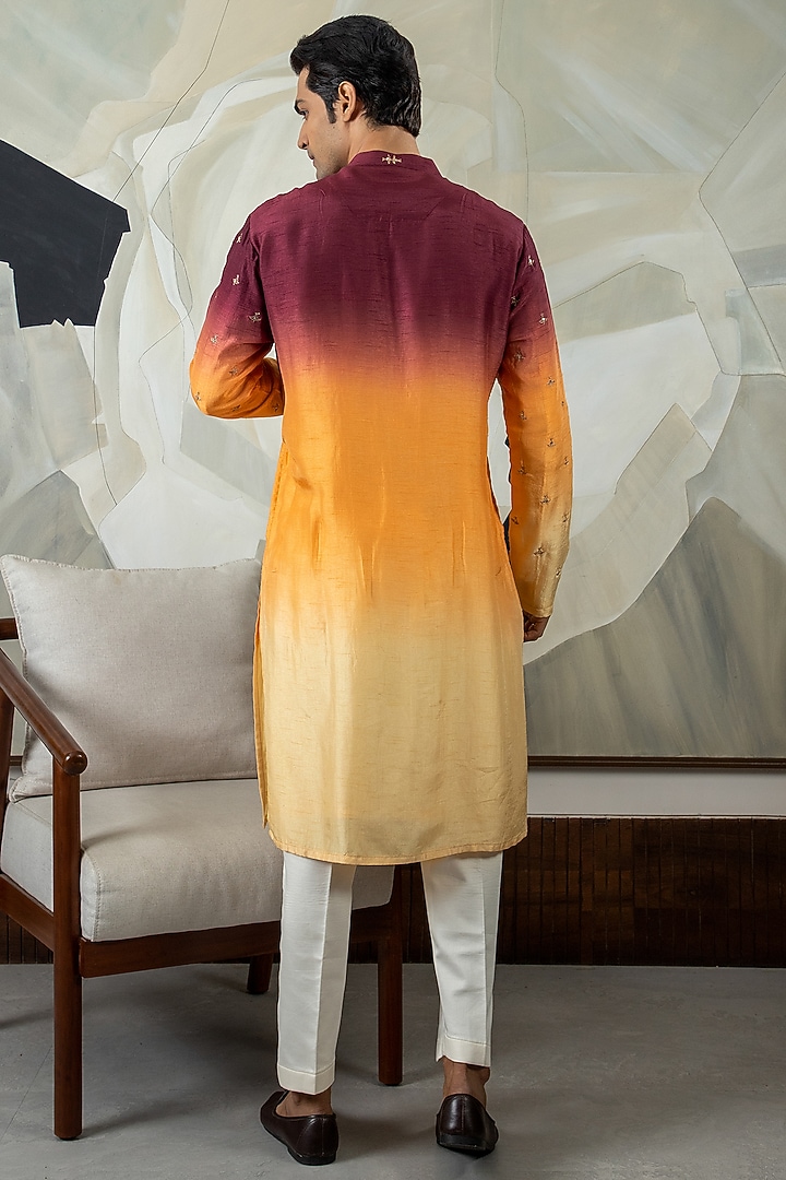 Multi-Colored Ombre Silk Embroidered Kurta Set by Smriti By Anju Agarwal Men at Pernia's Pop Up Shop