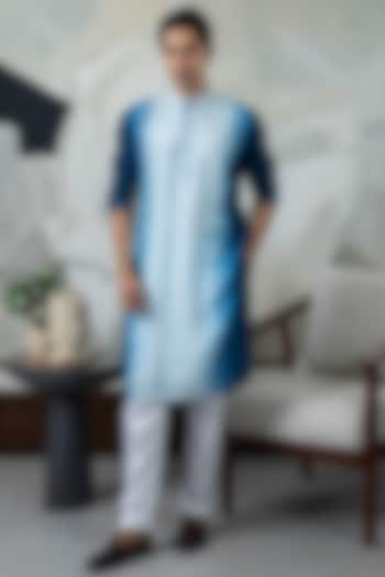 Blue Ombre Silk Kurta Set by Smriti By Anju Agarwal Men