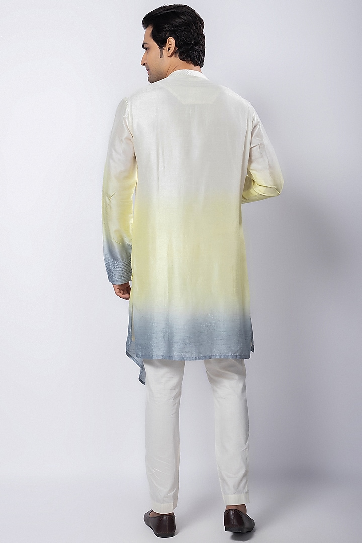 Ivory Ombre Silk Mulmul Kurta Set by Smriti by Anju Agarwal Men at Pernia's Pop Up Shop
