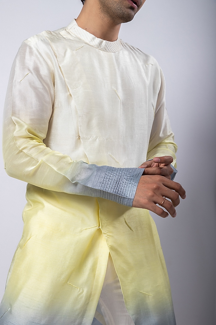 Ivory Ombre Silk Mulmul Kurta Set by Smriti by Anju Agarwal Men at Pernia's Pop Up Shop