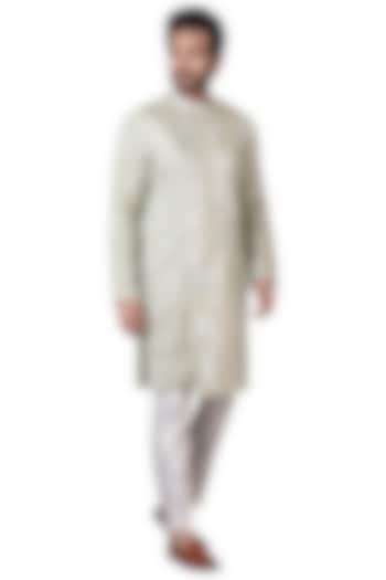 Light Pista Green Silk Kurta Set by Smriti By Anju Agarwal Men at Pernia's Pop Up Shop
