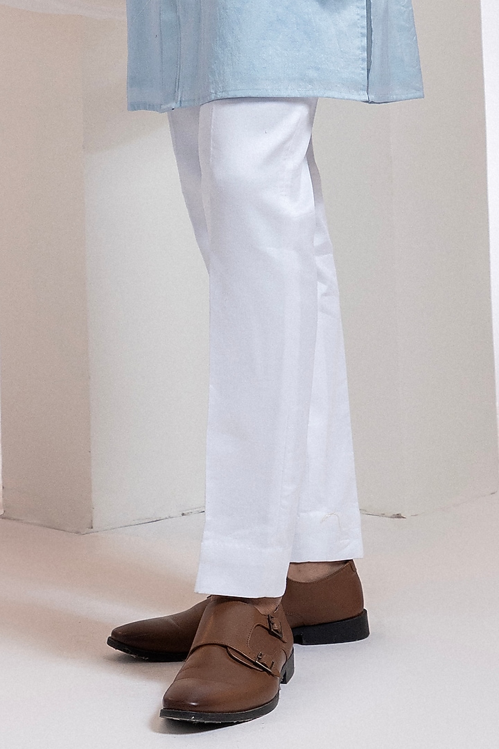 Powder Blue Cotton Embroidered Nehru Set by Smriti by Anju Agarwal Men at Pernia's Pop Up Shop