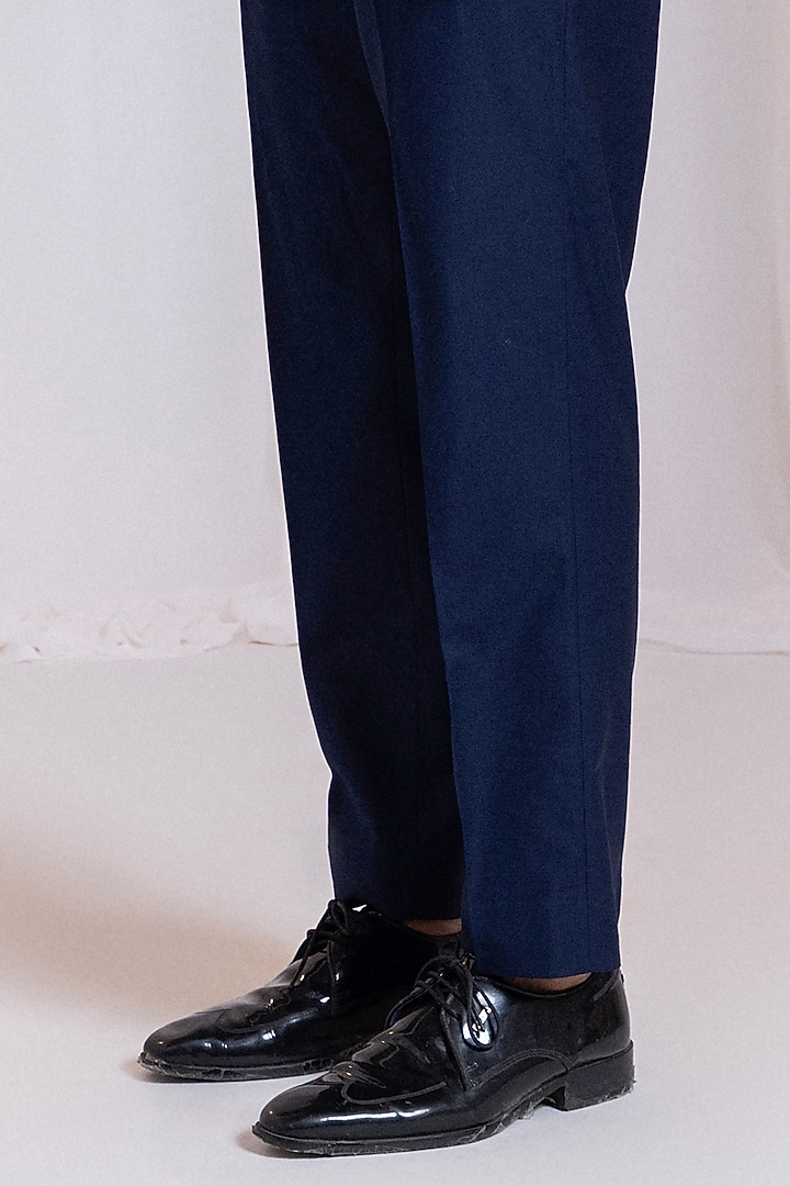 Navy Blue Suiting Fabric Embroidered Wedding Bandhgala Set by Smriti by Anju Agarwal Men at Pernia's Pop Up Shop