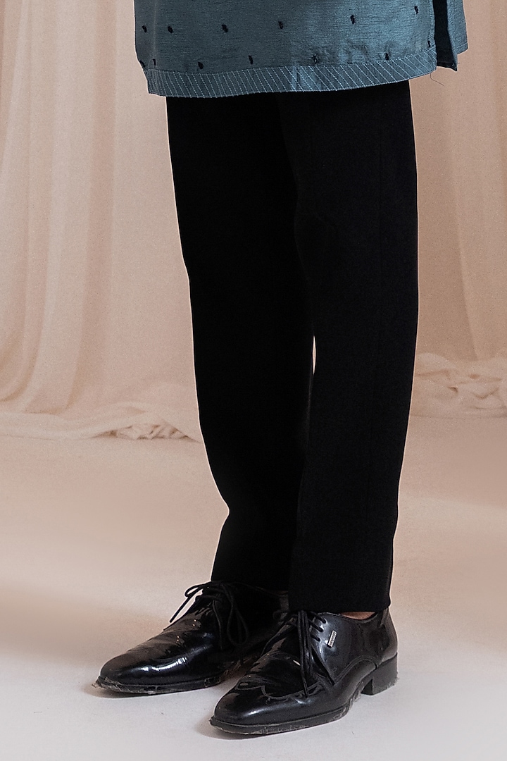 Charcoal Green Linen Satin Thread Embroidered Nehru Jacket by Smriti by Anju Agarwal Men at Pernia's Pop Up Shop