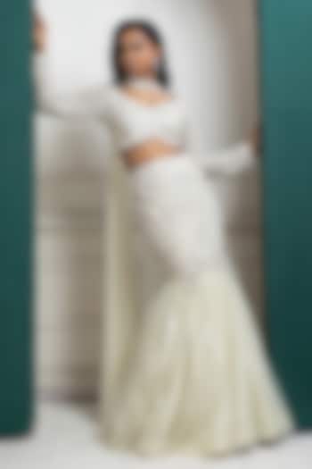 Ivory Organza & Butterfly Net Sequins Work Wedding Lehenga Set by Smriti by Anju Agarwal at Pernia's Pop Up Shop