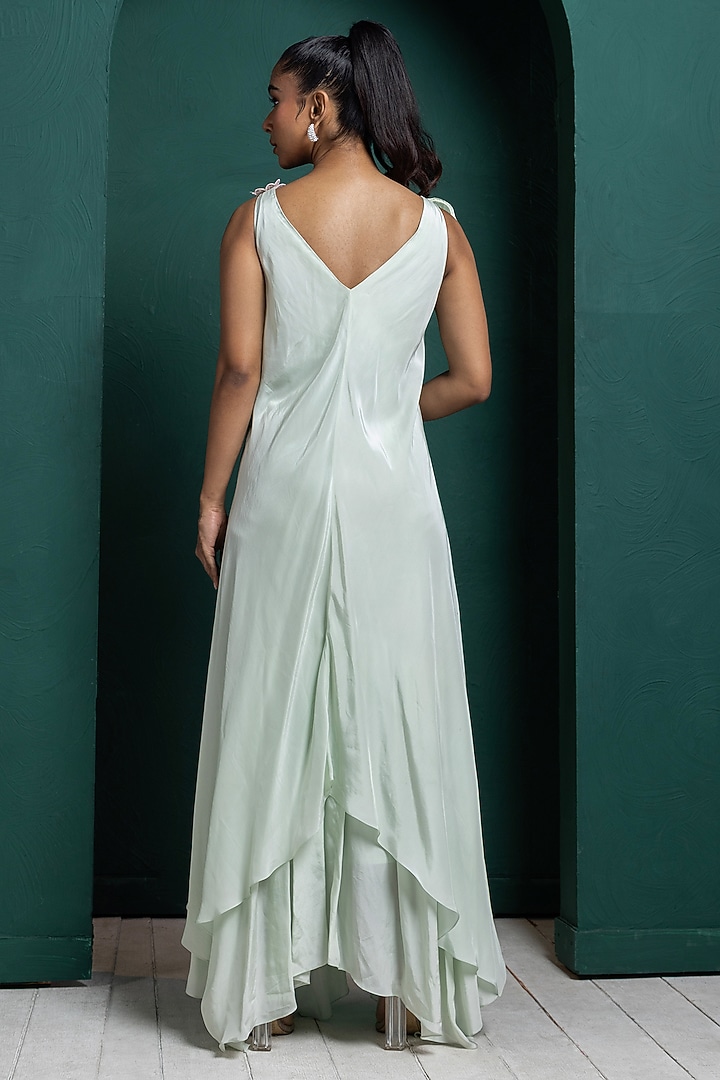 Mint Green Crepe 3D Floral Applique Work Layered Party Wear Gown by Smriti by Anju Agarwal at Pernia's Pop Up Shop