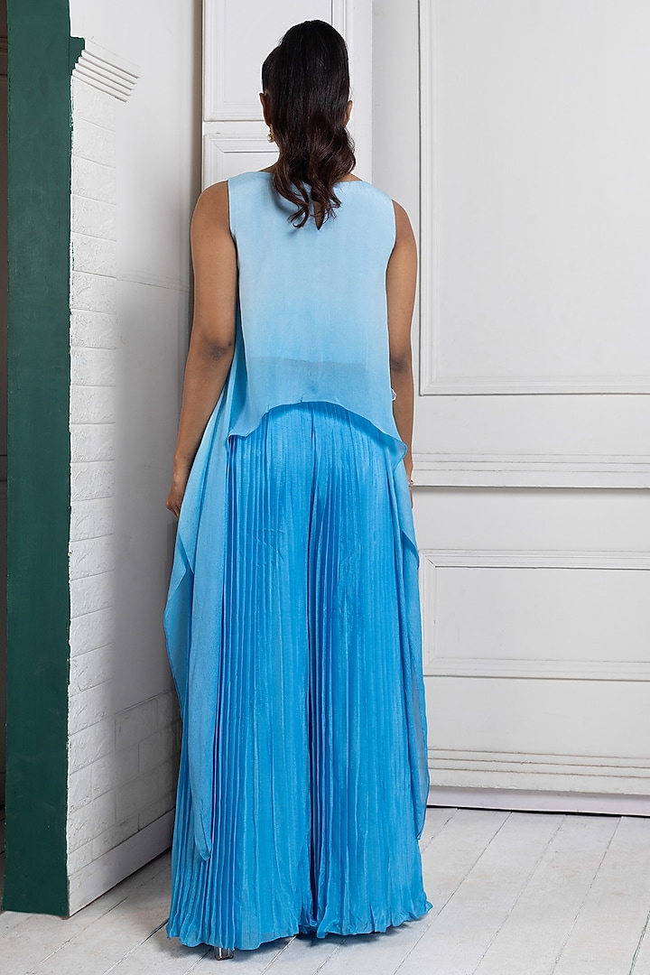 Blue Chiffon Pant Set by Smriti by Anju Agarwal at Pernia's Pop Up Shop