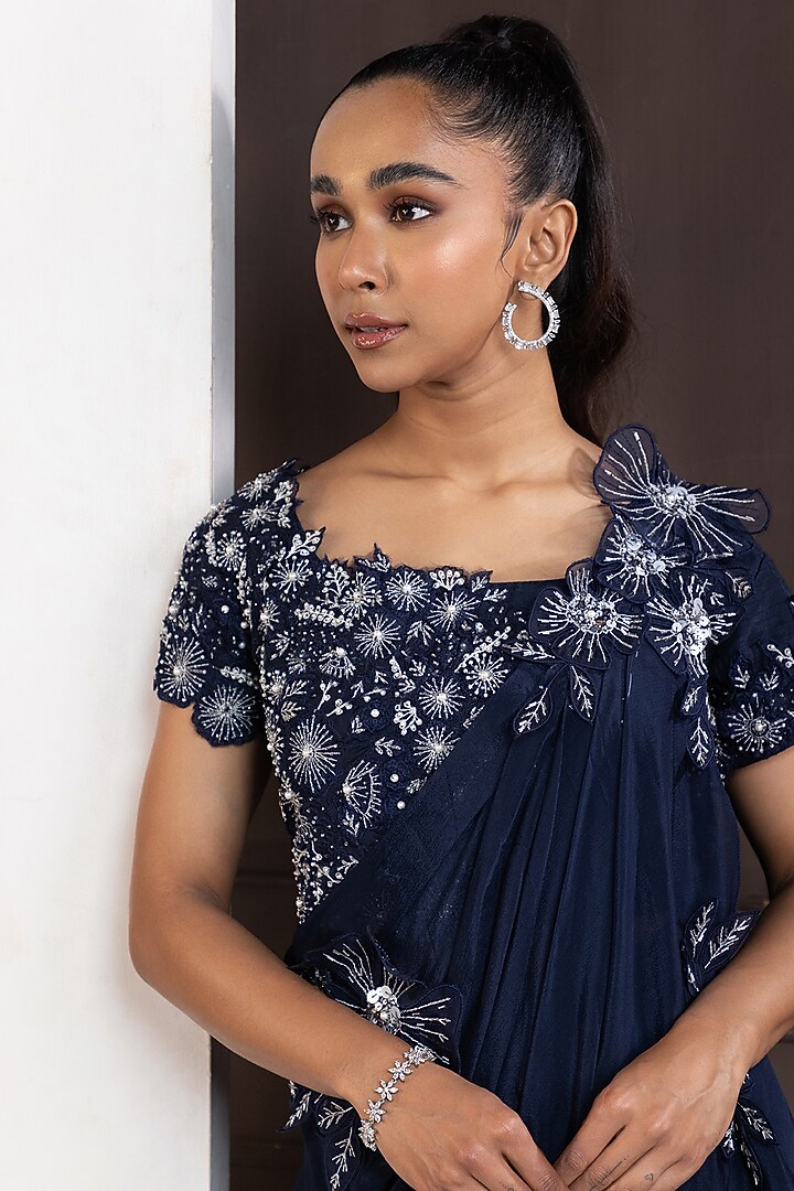 Navy Blue Chiffon Pant Set by Smriti by Anju Agarwal at Pernia's Pop Up Shop