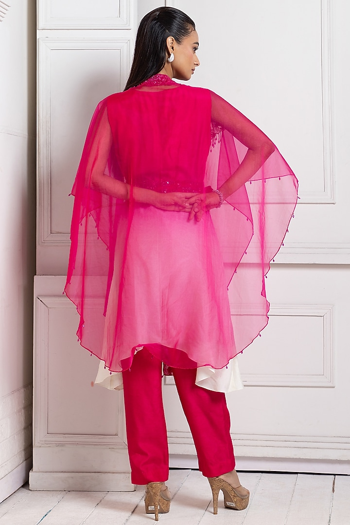 Pink Organza Sequins & Bead Work Cape Set by Smriti by Anju Agarwal at Pernia's Pop Up Shop