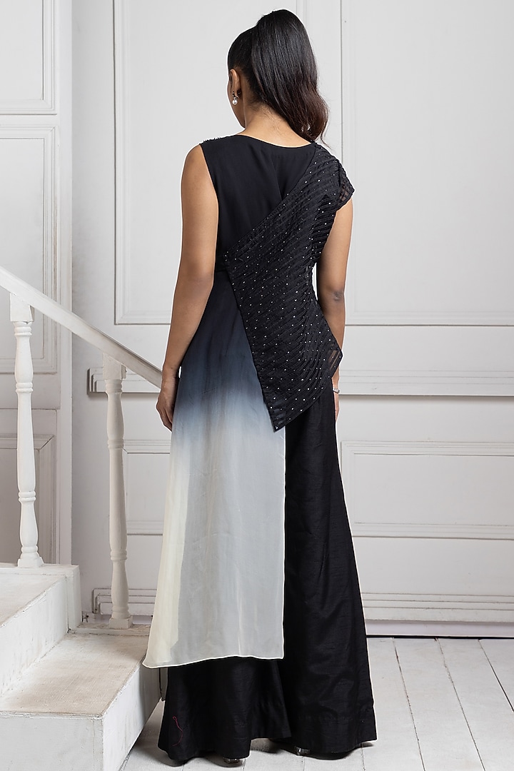 Deep Black Georgette Embellished Jumpsuit With Wrap by Smriti by Anju Agarwal at Pernia's Pop Up Shop