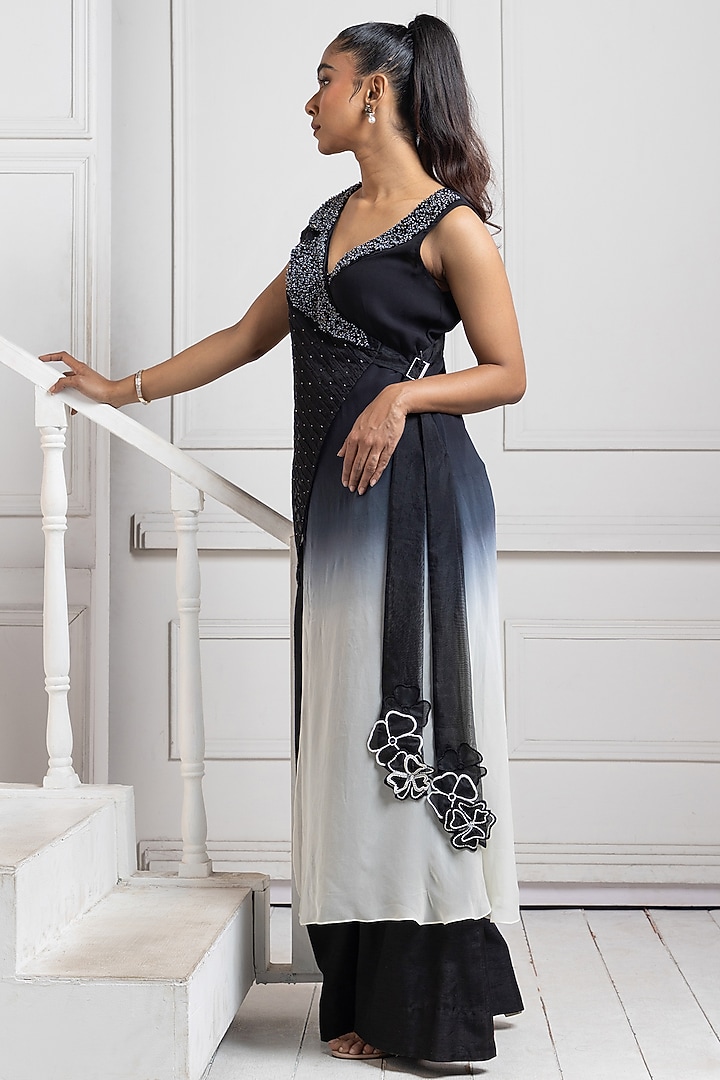 Deep Black Georgette Embellished Jumpsuit With Wrap by Smriti by Anju Agarwal at Pernia's Pop Up Shop