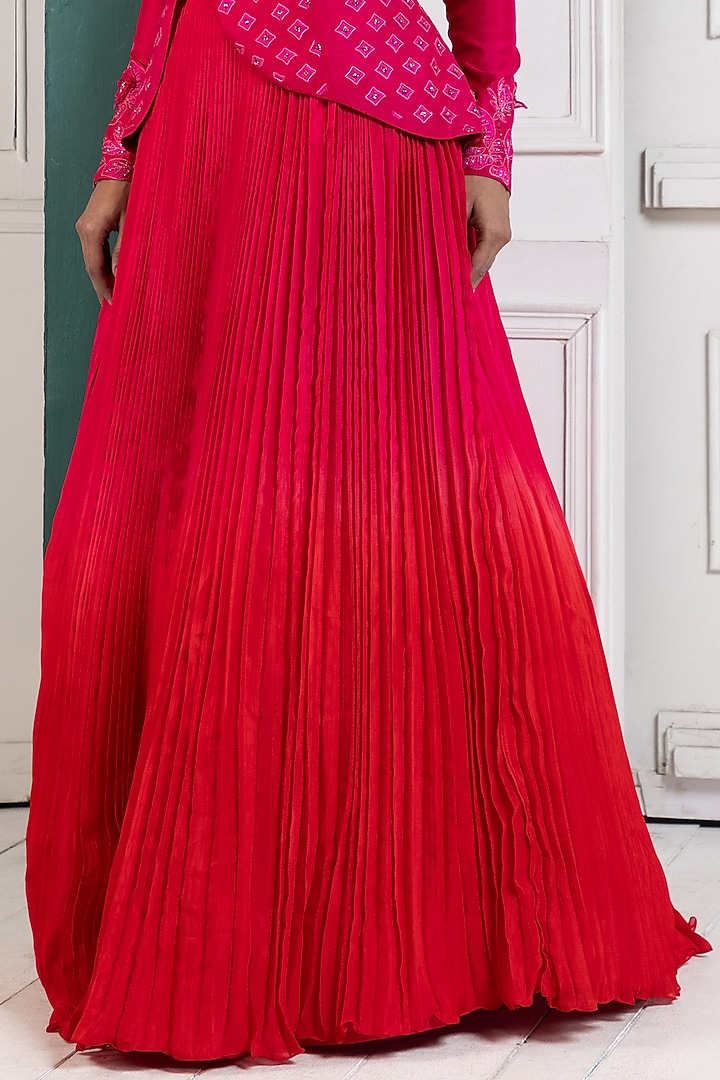 Crimson Chiffon & Silk Pleated Wedding Lehenga Set by Smriti by Anju Agarwal at Pernia's Pop Up Shop