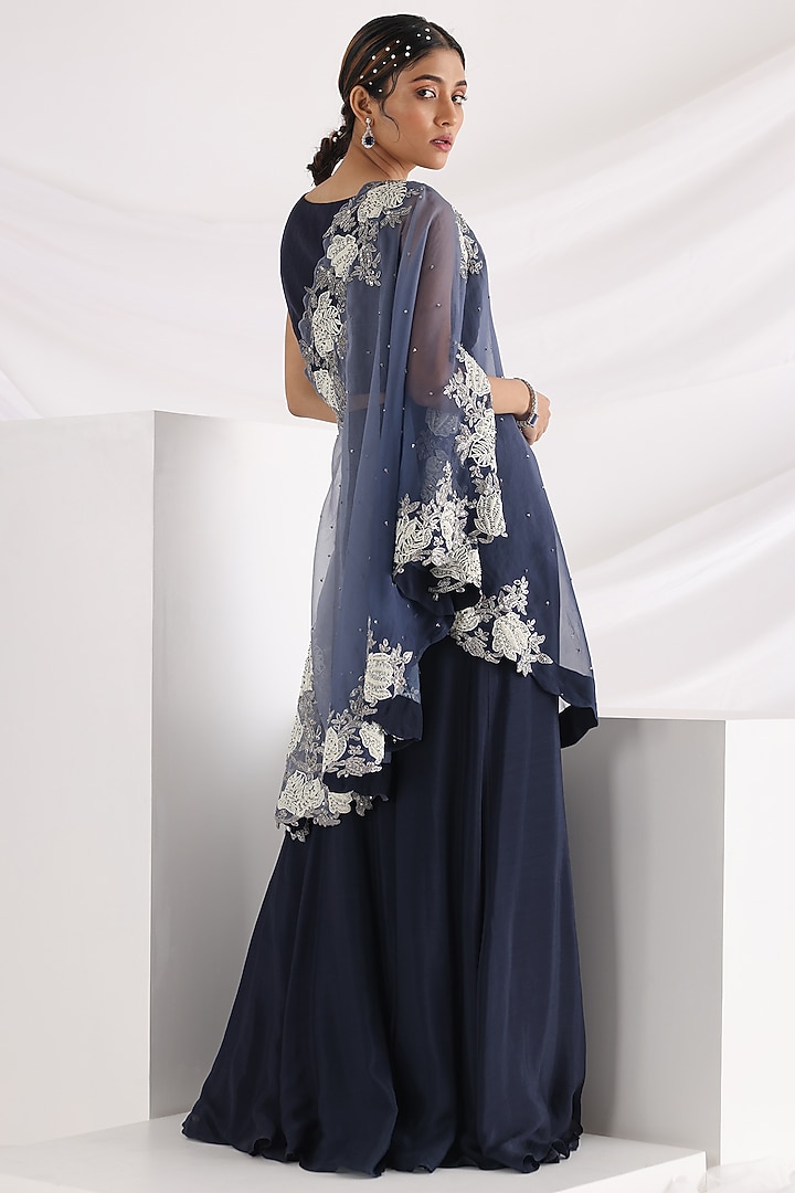 Ombre Blue Organza Embellished Cape Set by Smriti by Anju Agarwal at Pernia's Pop Up Shop