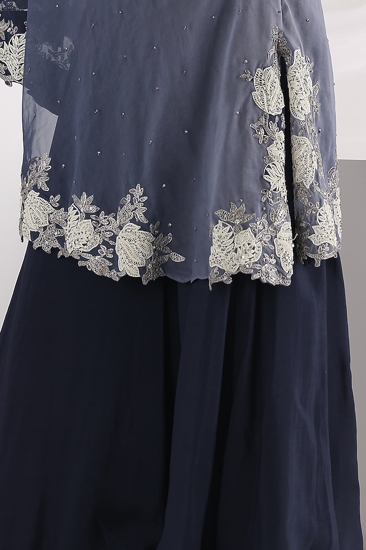 Ombre Blue Organza Embellished Cape Set by Smriti by Anju Agarwal at Pernia's Pop Up Shop