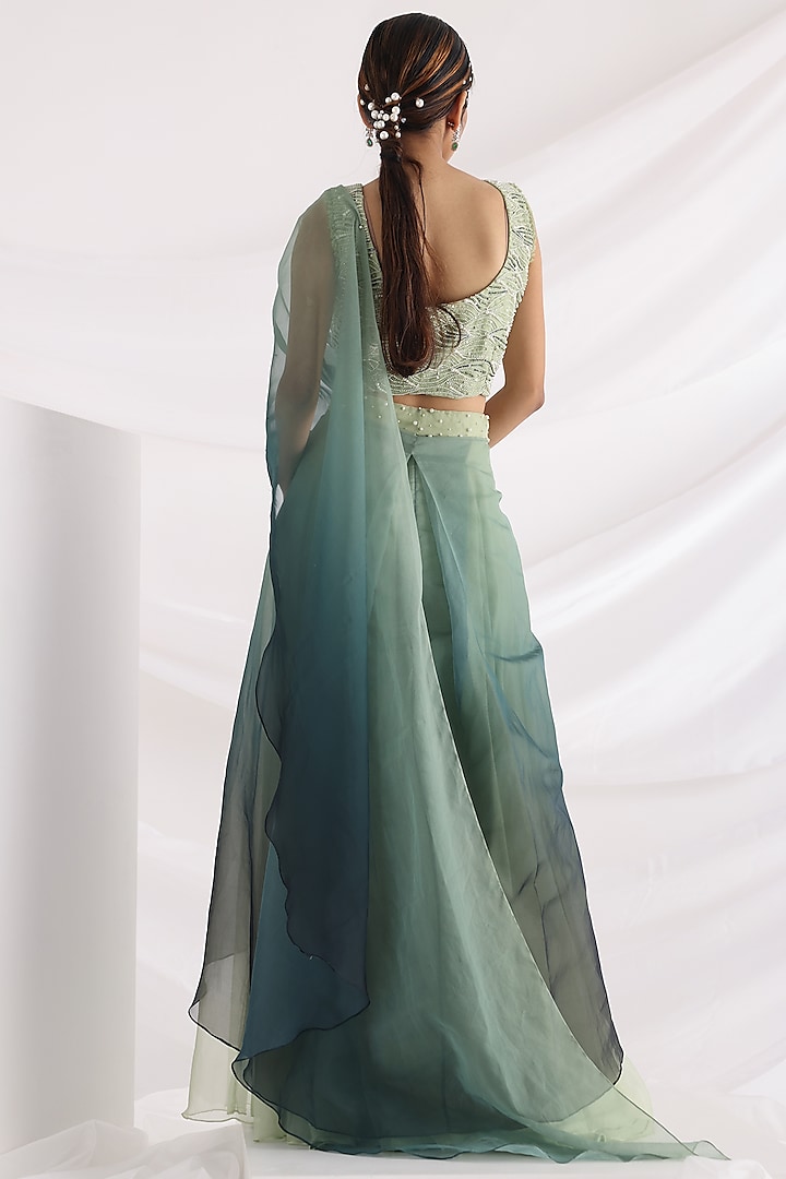 Muted Green Organza & Crepe Co-Ord Set by Smriti by Anju Agarwal at Pernia's Pop Up Shop