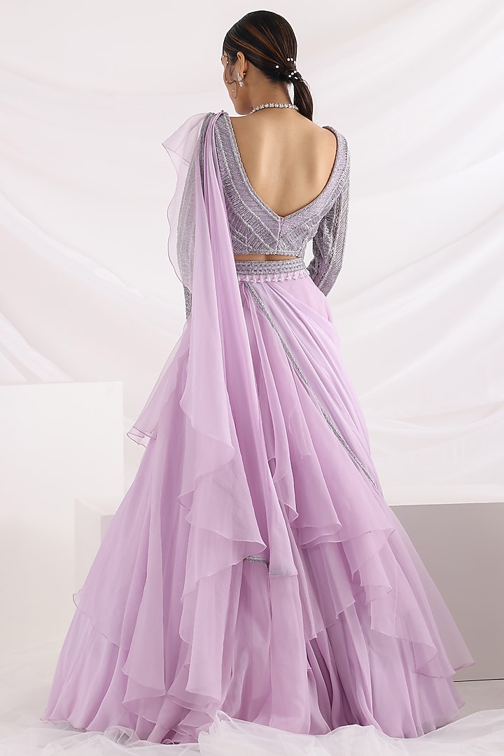 Lavender Organza & Crepe Wedding Lehenga Set by Smriti by Anju Agarwal at Pernia's Pop Up Shop