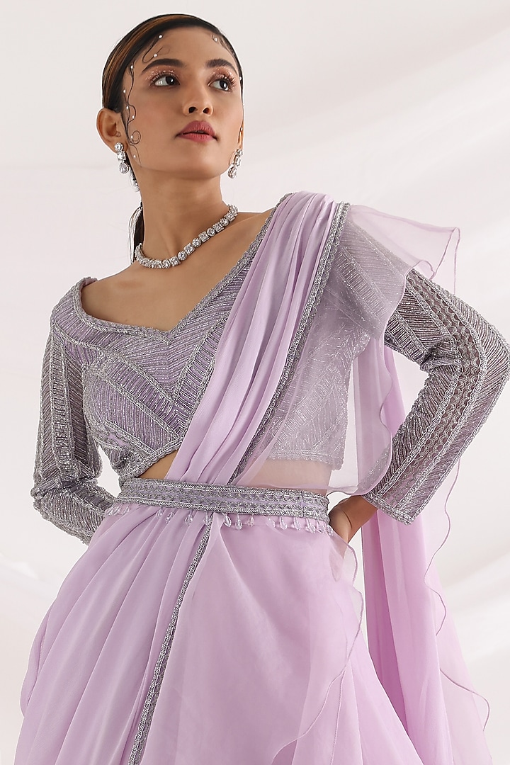 Lavender Organza & Crepe Wedding Lehenga Set by Smriti by Anju Agarwal at Pernia's Pop Up Shop