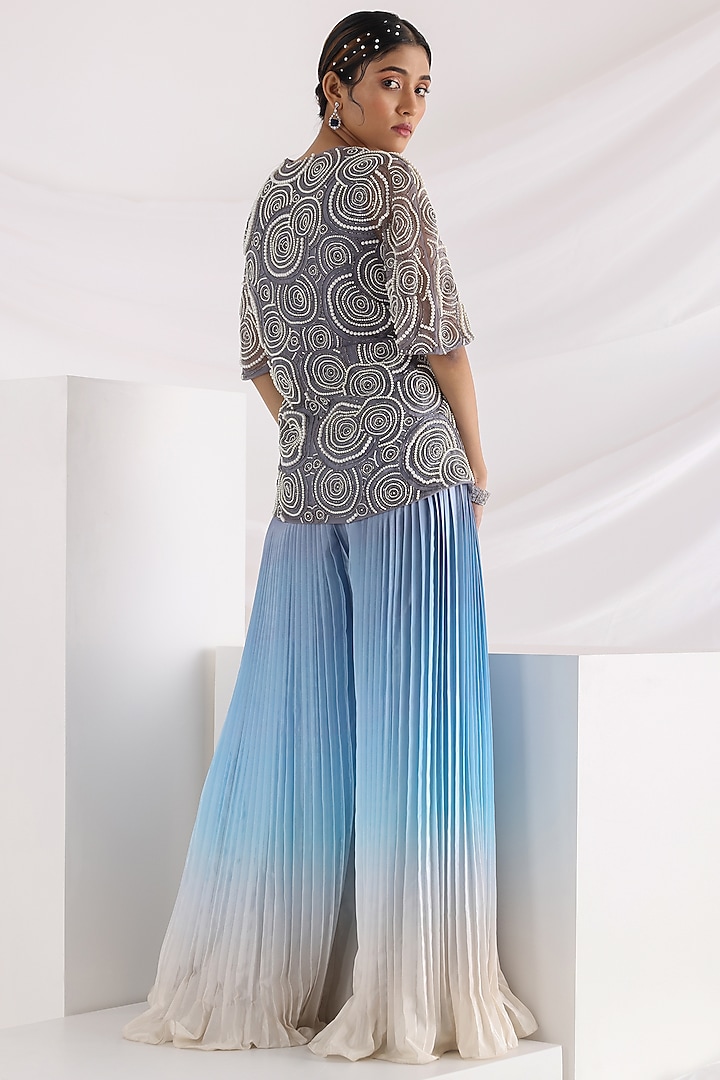 Grey Organza & Taffeta Embroidered Jacket Set by Smriti by Anju Agarwal at Pernia's Pop Up Shop