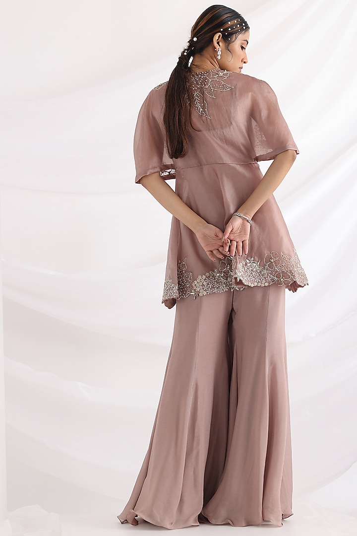 Blush Pink Satin Organza Embroidered Jacket Set by Smriti by Anju Agarwal at Pernia's Pop Up Shop