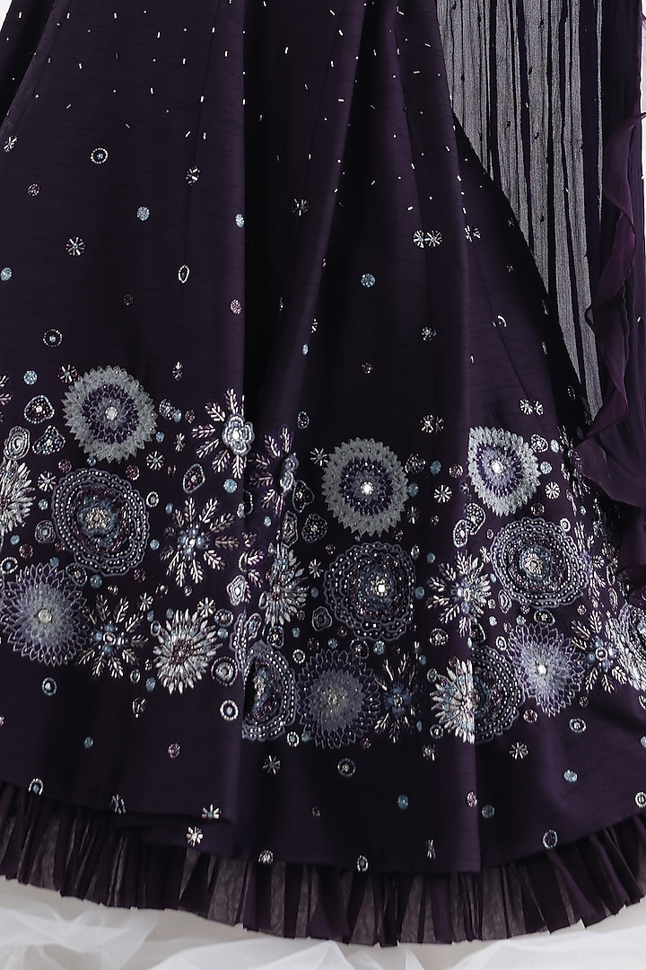Plum Bam Silk & Organza Embroidered Wedding Lehenga Set by Smriti by Anju Agarwal at Pernia's Pop Up Shop