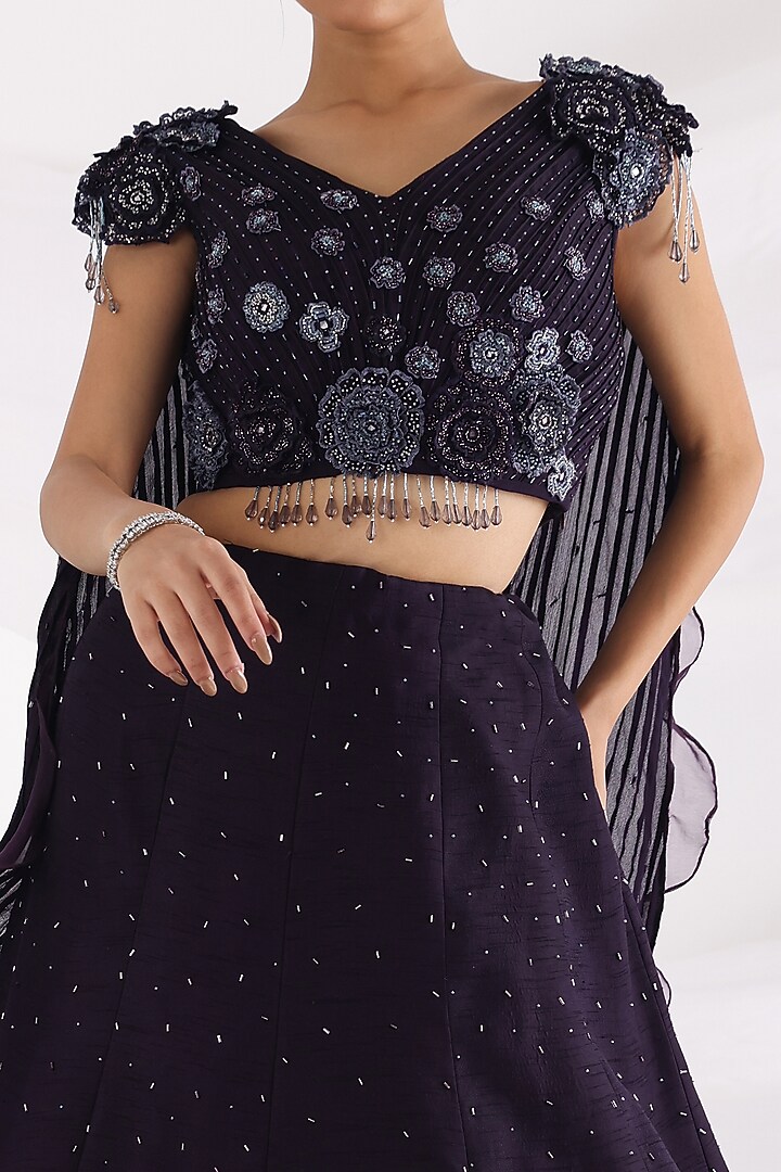 Plum Bam Silk & Organza Embroidered Wedding Lehenga Set by Smriti by Anju Agarwal at Pernia's Pop Up Shop
