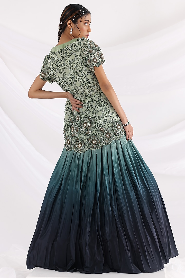 Lucia Green Silk & Taffeta Jacket Wedding Lehenga Set by Smriti by Anju Agarwal at Pernia's Pop Up Shop